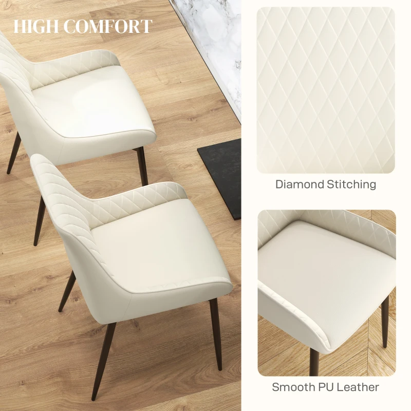 HOMCOM Upholstered Dining Chairs Diamond Tufted 300 lbs Capacity Set of 2 Kitchen Chairs Cream White