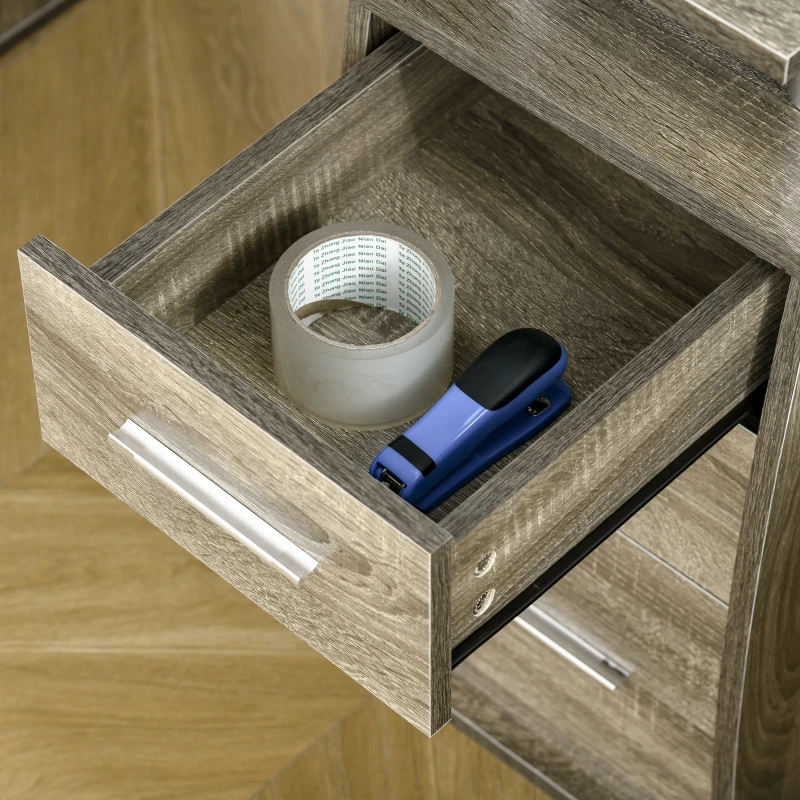 HOMCOM 47" Computer Desk with Keyboard Tray and Storage Drawers, Home Office Workstation Table with Storage Shelves, Grey Wood Grain