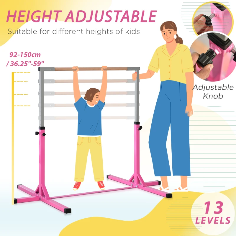 Soozier Gymnastics Bar for Kids, Adjustable Height Kip Bar for Home, Pink
