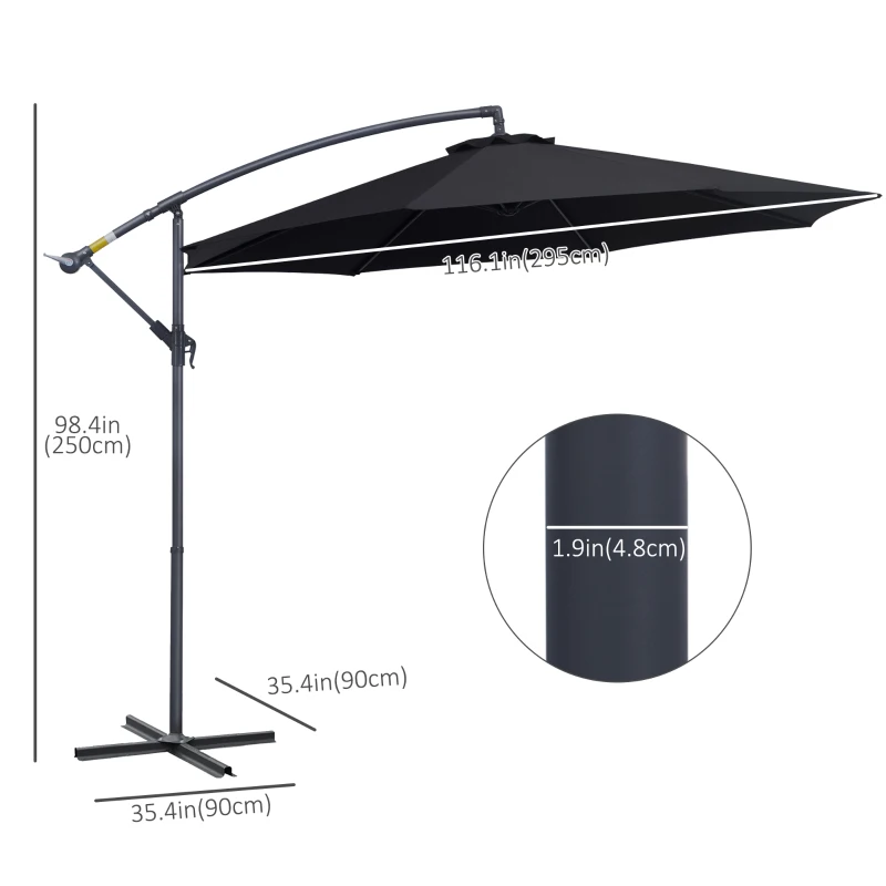 Outsunny 10' Deluxe Patio Umbrella Outdoor Market Parasol Banana Hanging Offset Sunshade Crank Cross Base Black