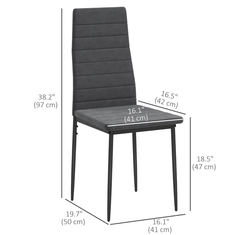 HOMCOM Modern Dining Chairs, Set of 4, High Back Upholstery and Metal Legs for the Living Room, Kitchen, Home Office, Grey