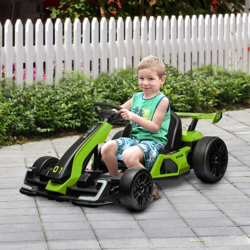 Aosom 24V 7.5 MPH Electric Go Kart with Adjustable Seat, Slow Start, Green