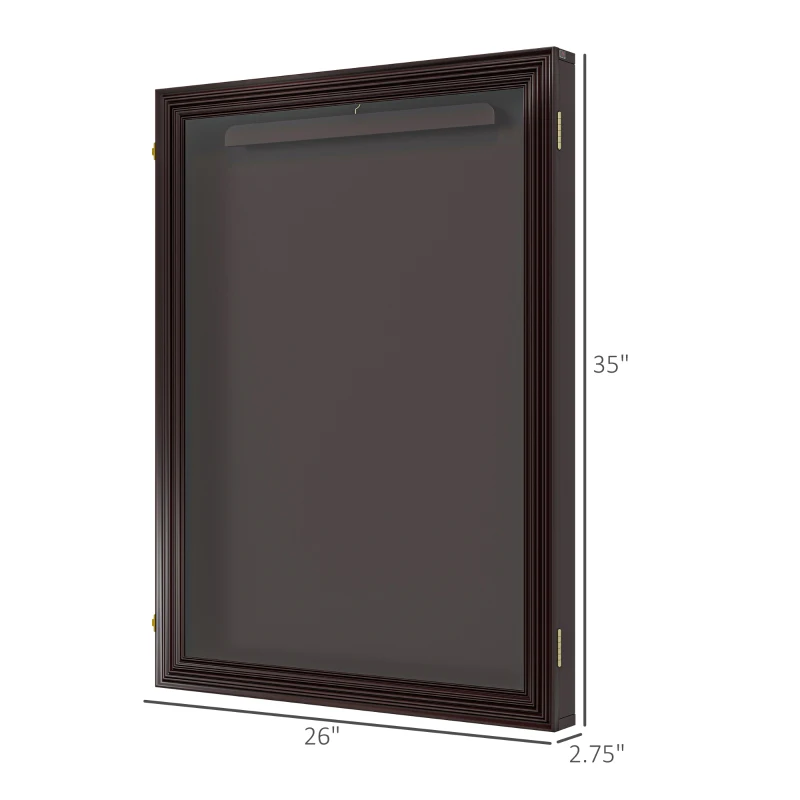 HOMCOM 26" x 35" Shadow Box Frame, UV-Resistant Jersey Display Case with T-shirt Hanger and 2 Keys, Brown
