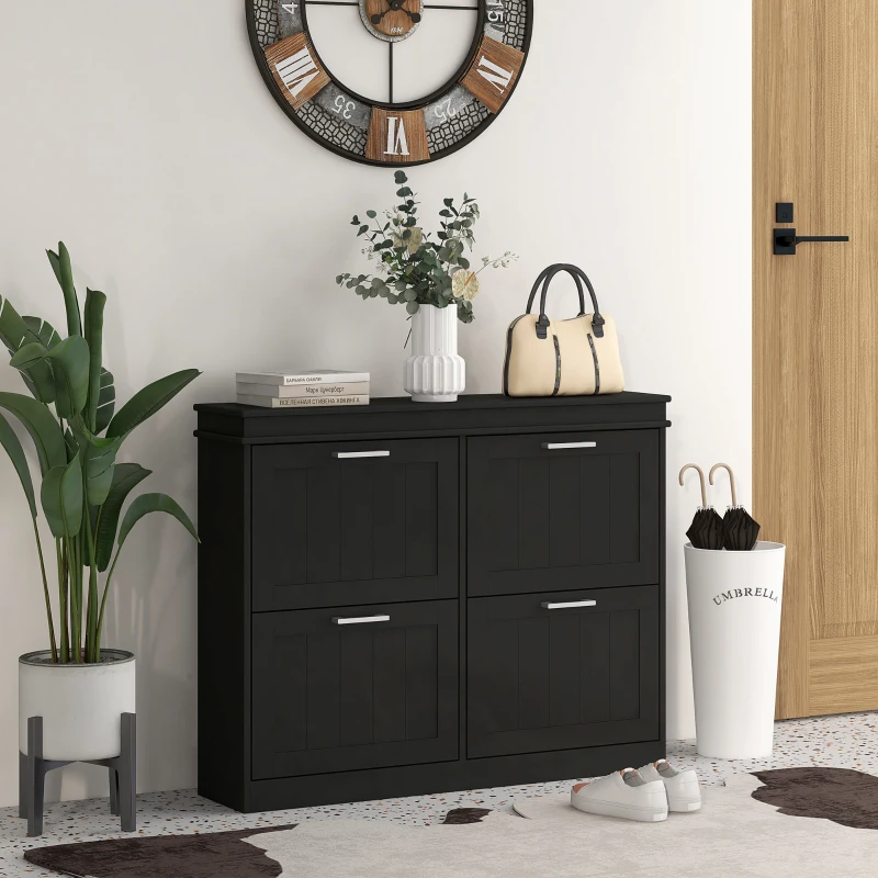 HOMCOM Shoe Storage Cabinet with 4 Flip Drawers and Adjustable Shelves, Narrow Shoe Cabinet for 20 Pairs of Shoes, Black