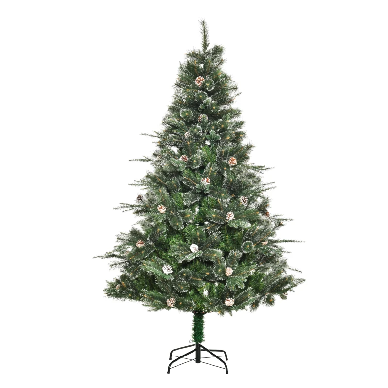 HOMCOM HOMCM 6FT Artificial Christmas Snow Pine Tree Holiday Home Xmas Decoration with Automatic Open, Pinecone, Green