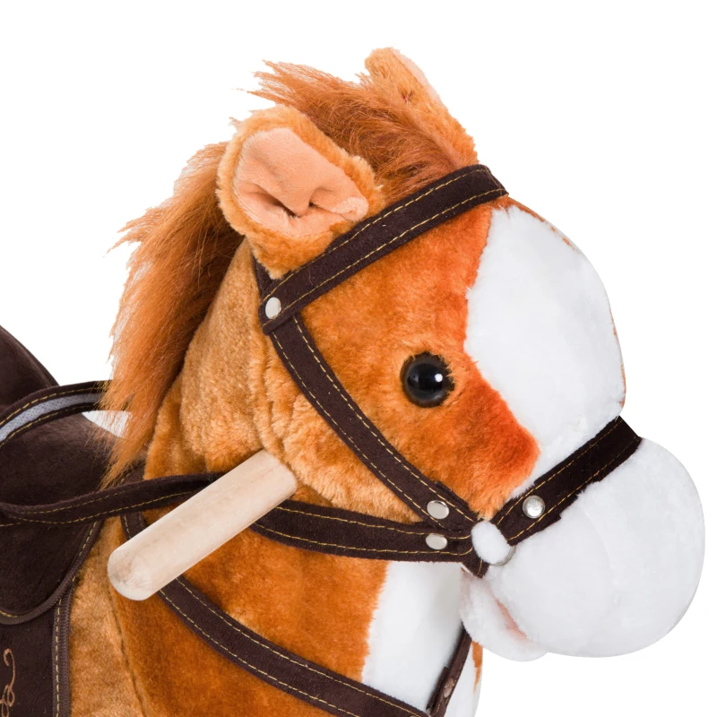 Qaba Kids Plush Rocking Horse Child Ride On Toy Rocker with Realistic Sounds Brown