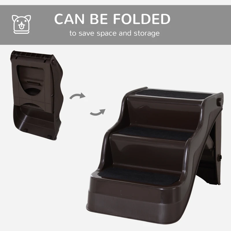 PawHut Pet Stairs Dogs and Cats Folding Ladder Puppy Portable 3 Steps Home Travel Using Brown