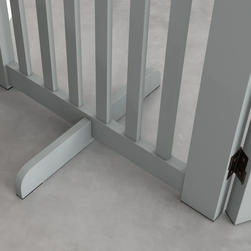 PawHut 4 Panel Free Standing Wooden Pet Gate with Open Door Light Grey