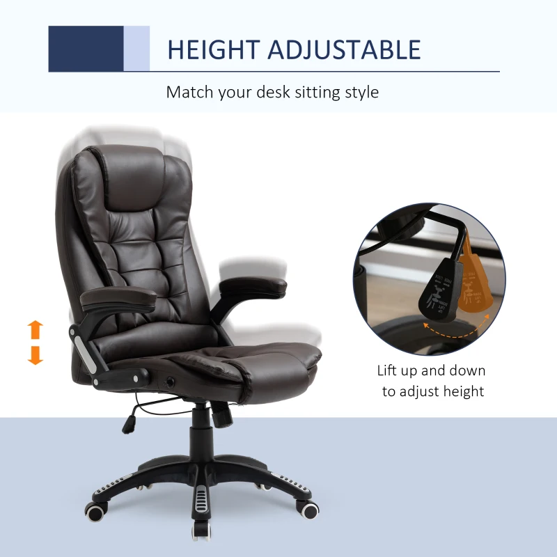 Vinsetto Executive Office Chair High Back PU Leather Computer Chair, with Swivel Wheels, Arm, Adjustable Height, Brown