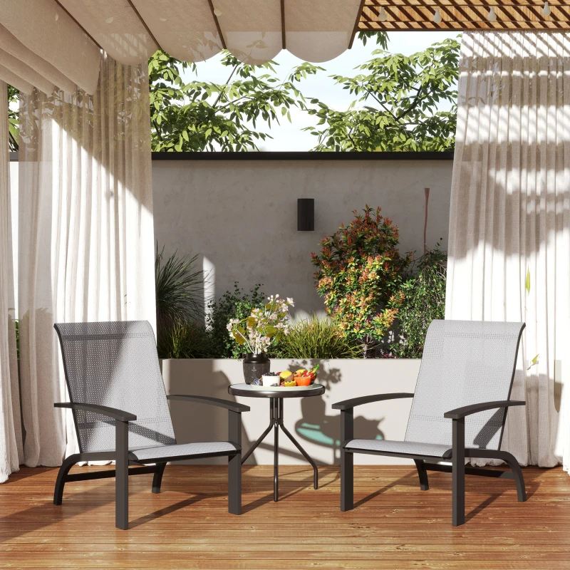 Outsunny 2 Pieces Outdoor Adirondack Chairs Muskoka Chairs with Aluminum Frame, Mesh Seat, High Back for Garden, Deck, Dark Grey