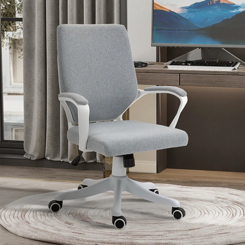 Vinsetto Mid Back Home Office Chair, Ergonomic Task Computer Desk Chair with Lumbar Back Support, Adjustable Height, and Padded Armrests, Grey