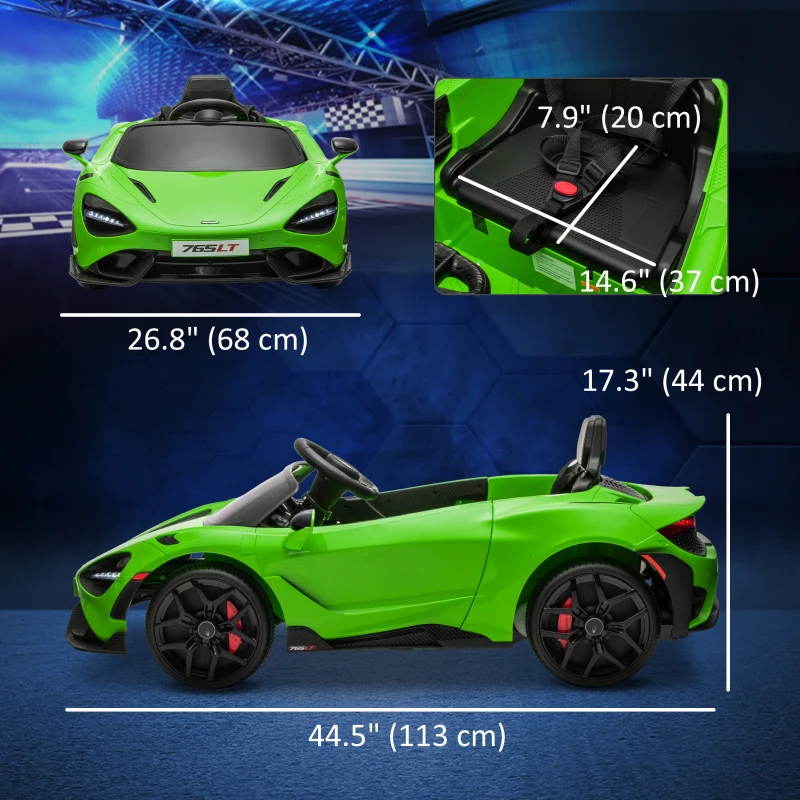 Qaba McLaren 765LT Licensed 12V Kids Electric Car w/ Scissor Doors, Transport Wheels, Remote, Slow Start, Music Horn Green