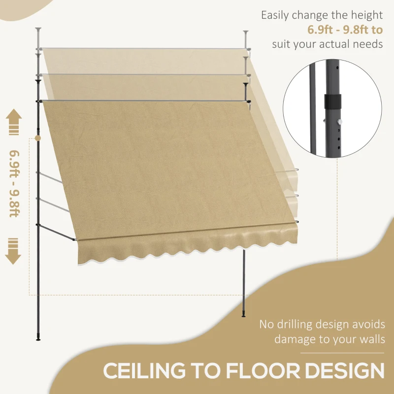 Outsunny 10' x 4' Manual Retractable Awning, Non-Screw Patio Awning, UV Resistant, for Window or Door, Beige