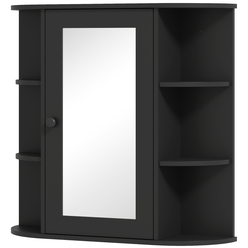 HOMCOM Mirrored Bathroom Wall Cabinet Wall Mounted Medicine Cabinet with Door & Shelves, Black