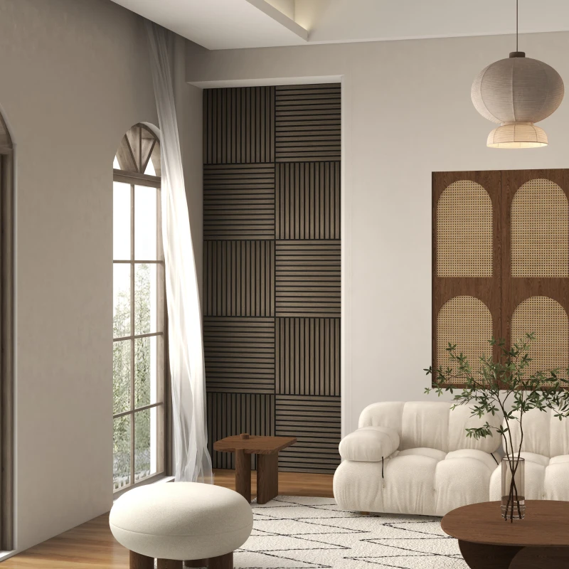 HOMCOM 24"x24" Wood Panels for Wall, 4 Pack Acoustic Panels, Sound Absorbing Slat Wall For Interior Wall Decor, Home, Brown