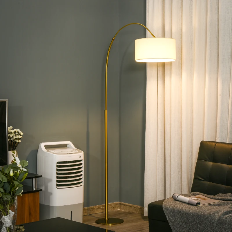 HOMCOM 6FT Arch Shape Floor Lamp with 180° Flexible Lampshade, Adjustable Pole, and Metal Round Base, Cream White