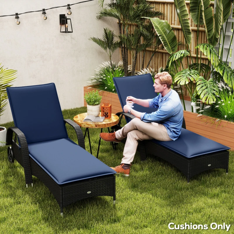 Outsunny Foldable Chaise Lounge Cushion Set of 2, Outdoor Lounge Chair Cushion Set, UPF50+ 200gsm Fabric, 76" x 23", Navy Blue