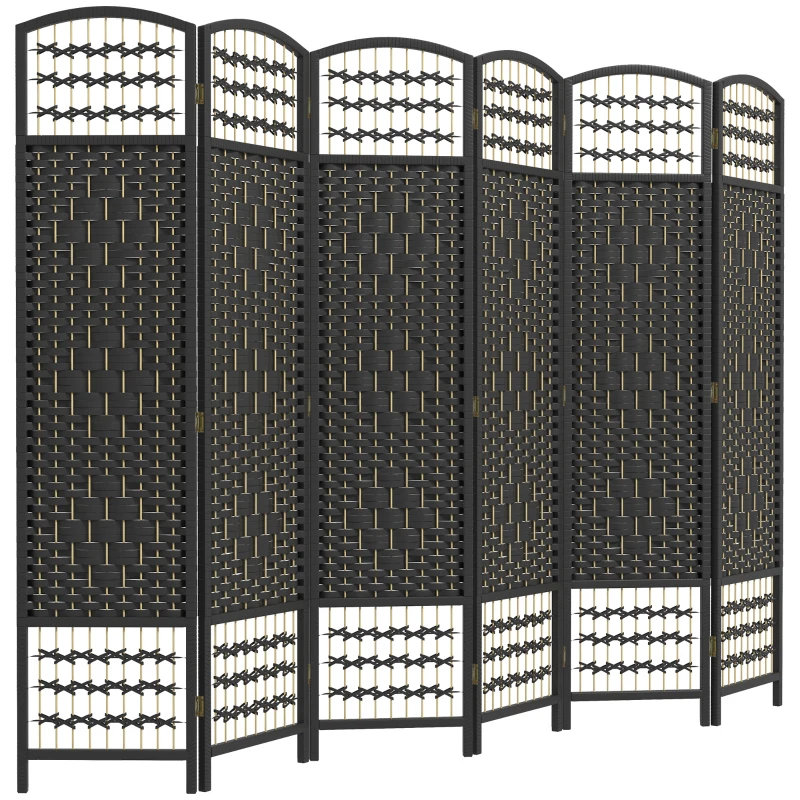 HOMCOM 6 Panel Folding Room Divider, Portable Privacy Screen, Wave Fiber Room Partition for Home Office, Black