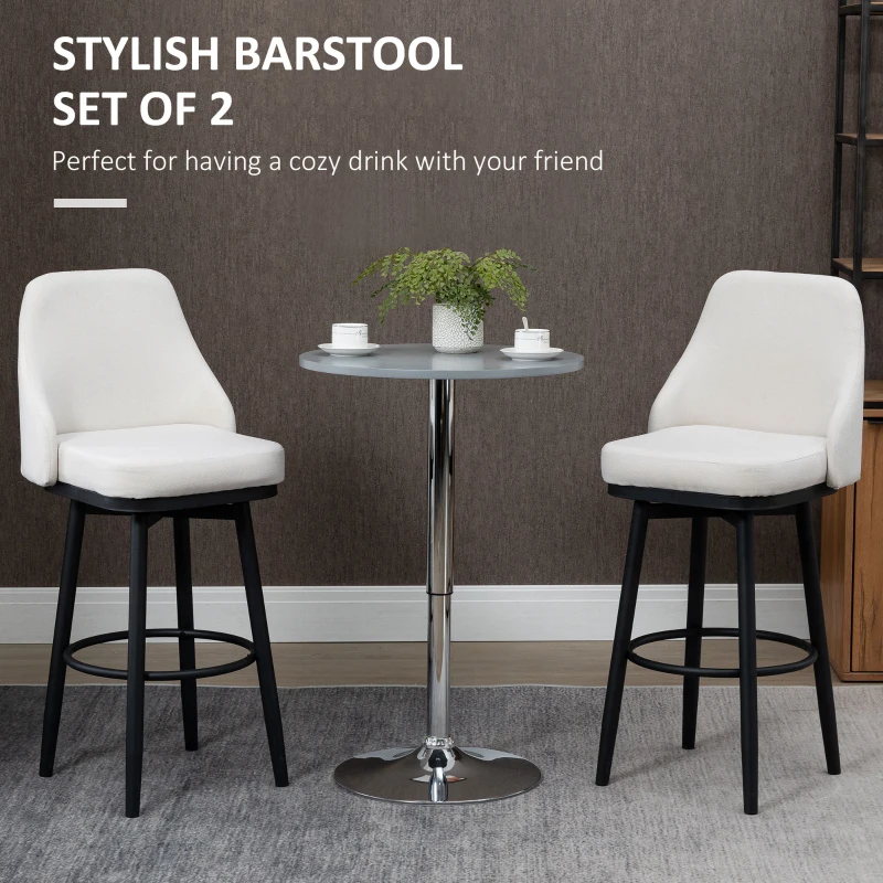 HOMCOM Extra Tall Bar Stools Set of 2, Modern 360° Swivel Barstools, Dining Room Chairs with Steel Legs Footrest, Cream White