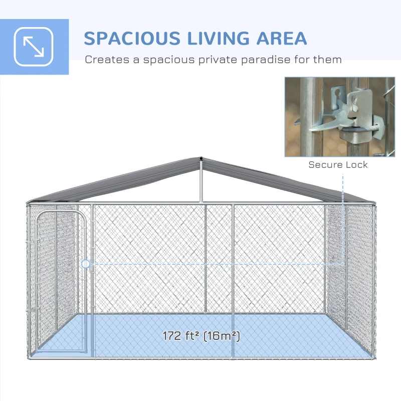 PawHut Dog Kennel Outdoor, Heavy Duty Playpen with Secure Lock, Cover, for Backyard & Patio, 13.1' x 13.1' x 7.5'