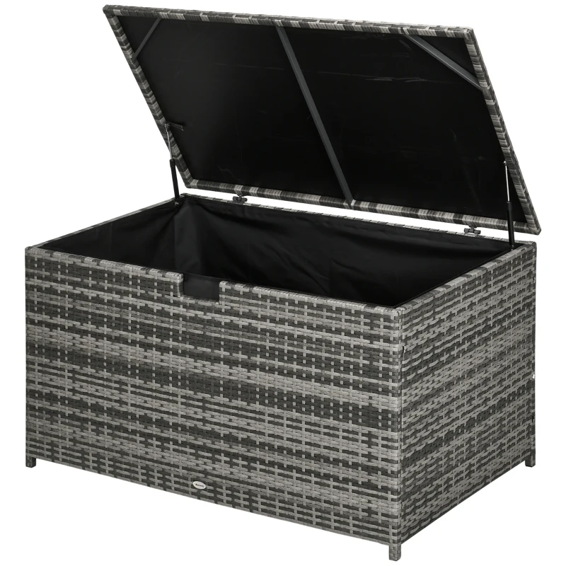 Outsunny 113 Gallon Outdoor Storage Box, Rattan Deck Box for Indoor, Patio Furniture Cushions, Pool Garden Tools, Dark Gray