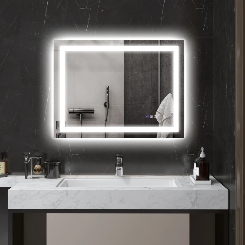 HOMCOM Dimmable Bathroom Mirror with Lights, 32" x 24" Backlit/Front Lit LED Mirror, Anti-Fog, Memory, Infinite Color Temp