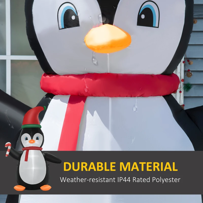 HOMCOM 8.2' Inflatable Penguin Holding Candy Cane LED Lights Outdoor Decoration