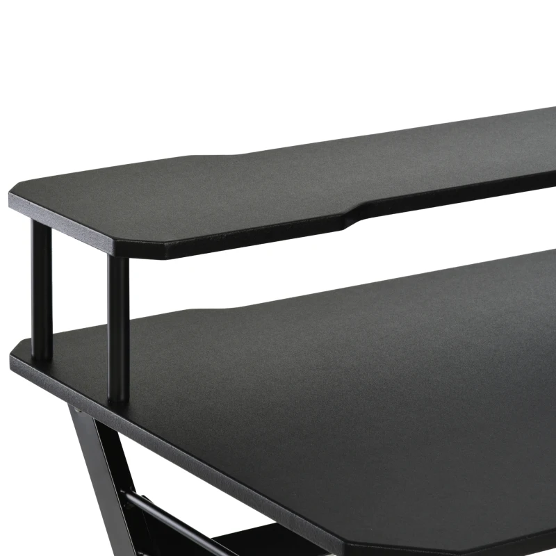 HOMCOM 55 inch Gaming Desk, Racing Style Computer Office PC Gamer Workstation with Elevated Monitor Stand, Headphone Hook, Black