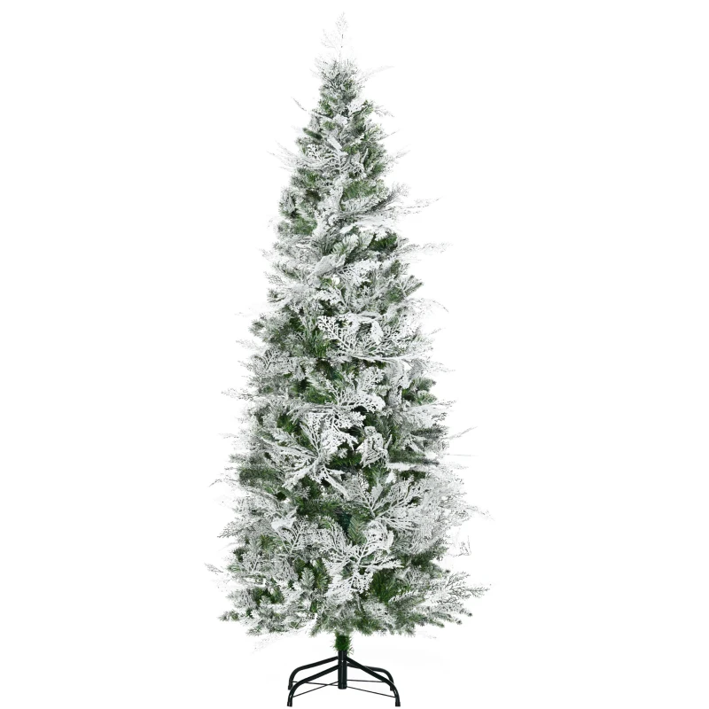 HOMCOM 6 Feet Pencil Snow Flocked Artificial Christmas Tree with 517 Realistic Cypress Branches, Auto Open, Green