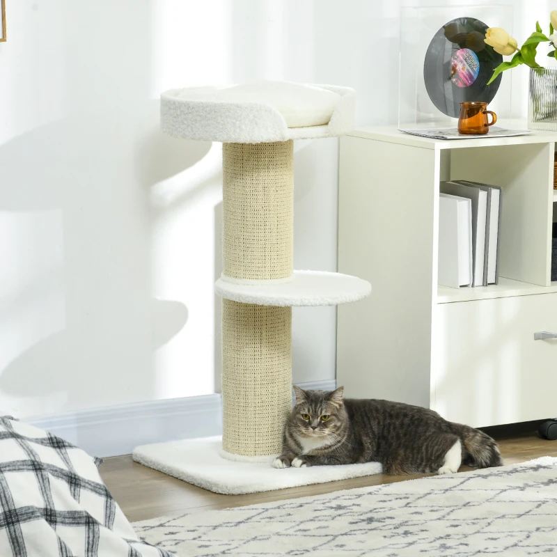 PawHut Cat Tree Kitty Tower with Sisal Mat Scratching Post, Cat Bed, Cushion, Perch, 18" x 18" x 36", Cream White