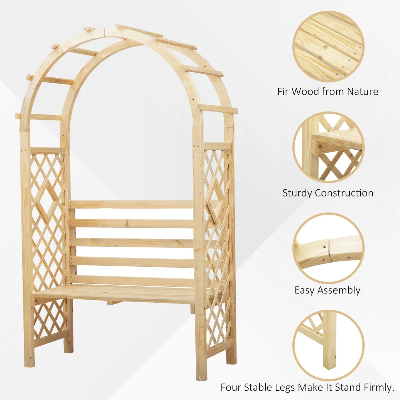 Outsunny Garden Bench with Arch Wooden Bench Trellis for Vines/ Climbing Plants for Patio Furniture, Front Porch Decor, Garden Arbor and Outdoor Garden Seating, Nature