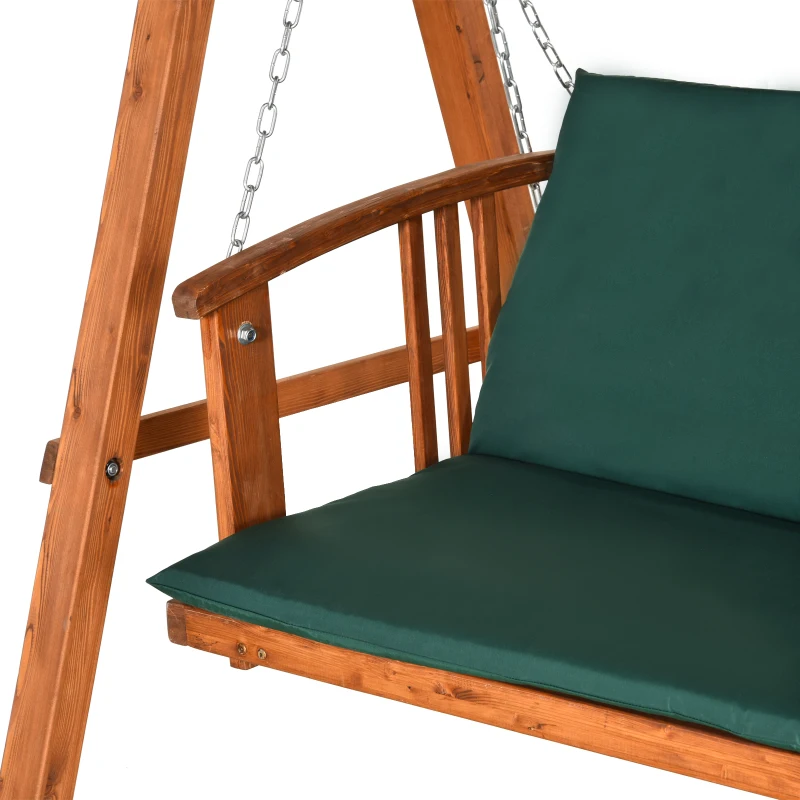 Outsunny 3 Seater Hardwood Reclining Swing Chair with Adjustable Back Green