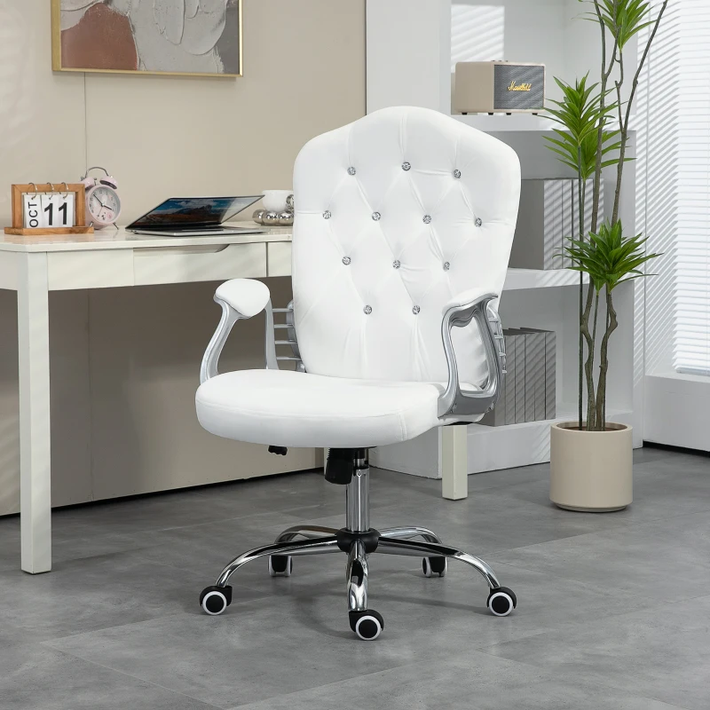 Vinsetto Velvet Office Chair Desk Chair with 360 Degree Swivel Wheels Adjustable Height Tilt Function White