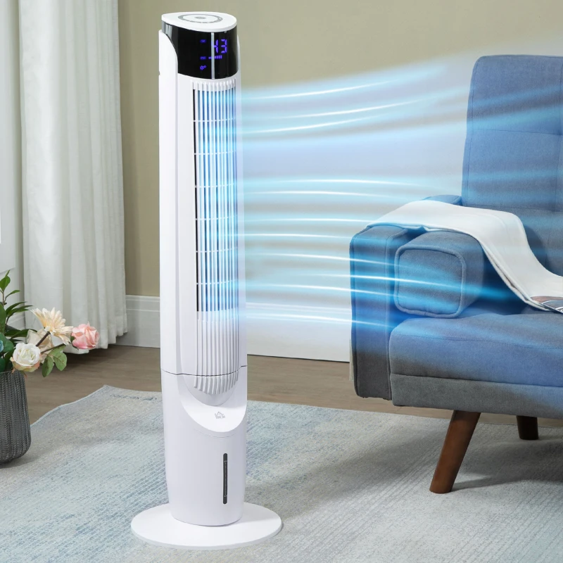 HOMCOM 42'' Evaporative Air Cooler, Ice Cooling Fan with 3 Speeds, 4 Modes, 12 Hour Timer, LED Display and Remote Control for Bedroom, Office or Living Room, White