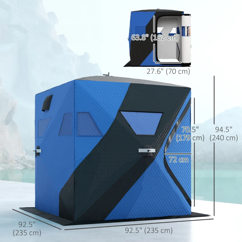 Outsunny 3-4 Person Insulated Ice Fishing Shelter, Pop up Ice Fishing Tent with Windows, Vents and Carry Bag, for Low-Temp -22℉