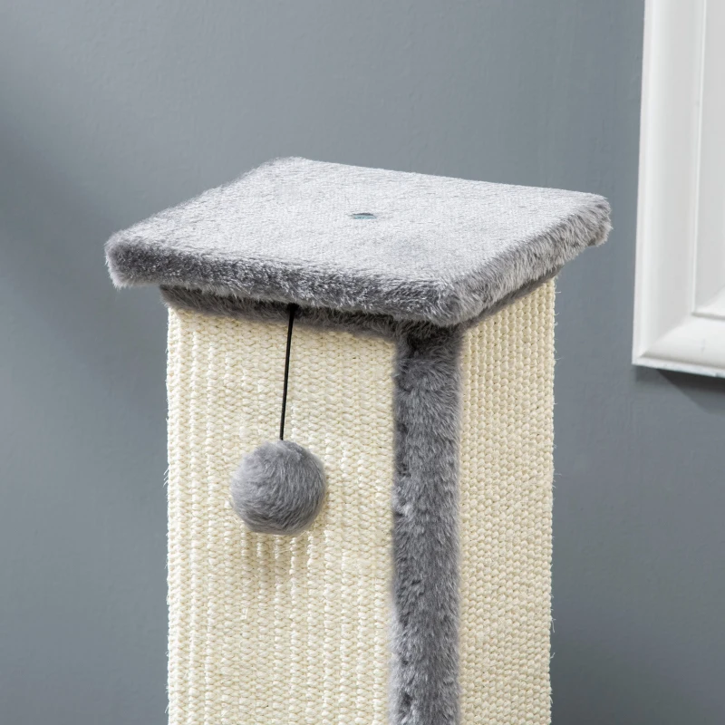 PawHut 32" Tall Cat Scratching Post for Indoor Cats and Kittens, Sisal Cat Scratcher with Hanging Ball Soft Plush, Grey
