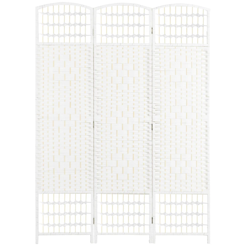 HOMCOM 3 Panel Folding Room Divider, Portable Privacy Screen, Wave Fiber Room Partition for Home Office, White
