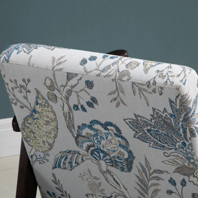 HOMCOM Mid-Century Modern Accent Chair Retro Fabric Armchair Wooden Arm Upholstered Lounge Chair for Living Room Floral