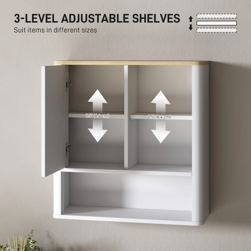 HOMCOM Bathroom Wall Cabinet, Medicine Cabinet with Fluted Panel, Curved Bathroom Cabinet with Adjustable Shelves, White