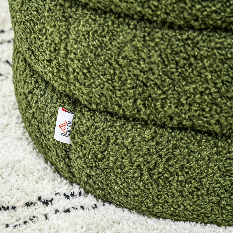 HOMCOM Round Ottoman, Upholstered Foot Stool, Teddy Fleece Fabric for Living Room, Entryway, Green