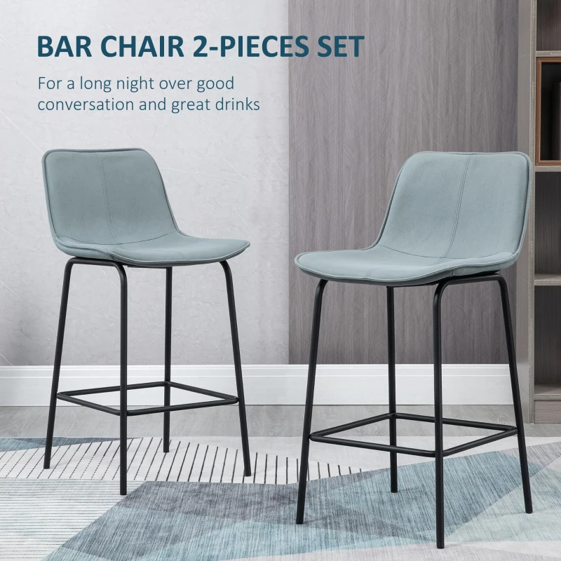 HOMCOM Bar Stools Set of 2, Upholstered Counter Height Bar Chairs, Kitchen Stools with Steel Legs