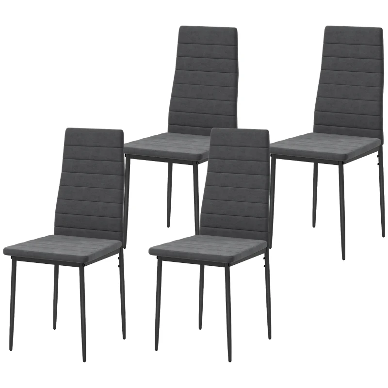 HOMCOM Modern Dining Chairs, Set of 4, High Back Upholstery and Metal Legs for the Living Room, Kitchen, Home Office, Grey