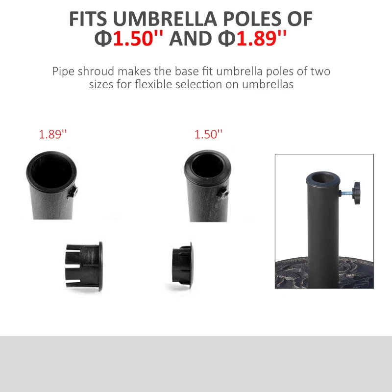 Outsunny 18" 20 lbs Round Resin Umbrella Base Stand Market Parasol Holder with Decorative Rose Floral Pattern & Easy Setup, for Φ1.5", Φ1.89" Pole, for Lawn, Deck, Backyard, Garden, Bronze