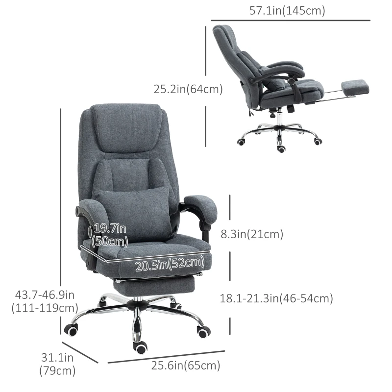 Vinsetto Massage Office Chair with Kneading, Swivel Fabric Recliner Chair with Footrest, Armrest, Grey