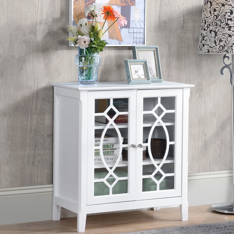 HOMCOM Sideboard Cabinet, Buffet Table with Double Framed Glass Doors, 2 Adjustable Shelves and Elevated Base White