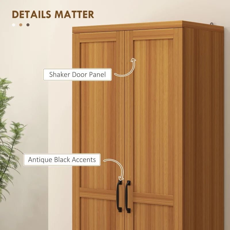 HOMCOM 63" 2-Door Kitchen Pantry, Freestanding Cabinet with 2 Adjustable Shelves for Dining Room, Cinnamon Teak Wood Grain