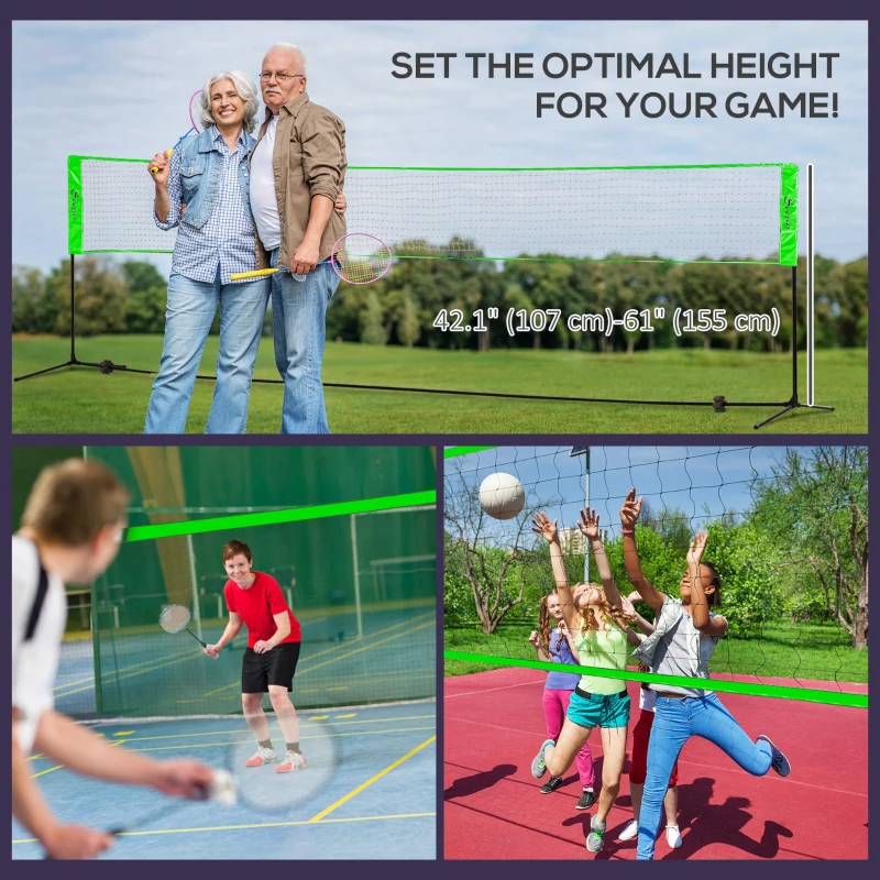 Soozier Portable Badminton Set, Pickleball Volleyball Net with 3 Shuttlecocks, 4 Rackets, for Indoor Outdoor, Beach, Backyard