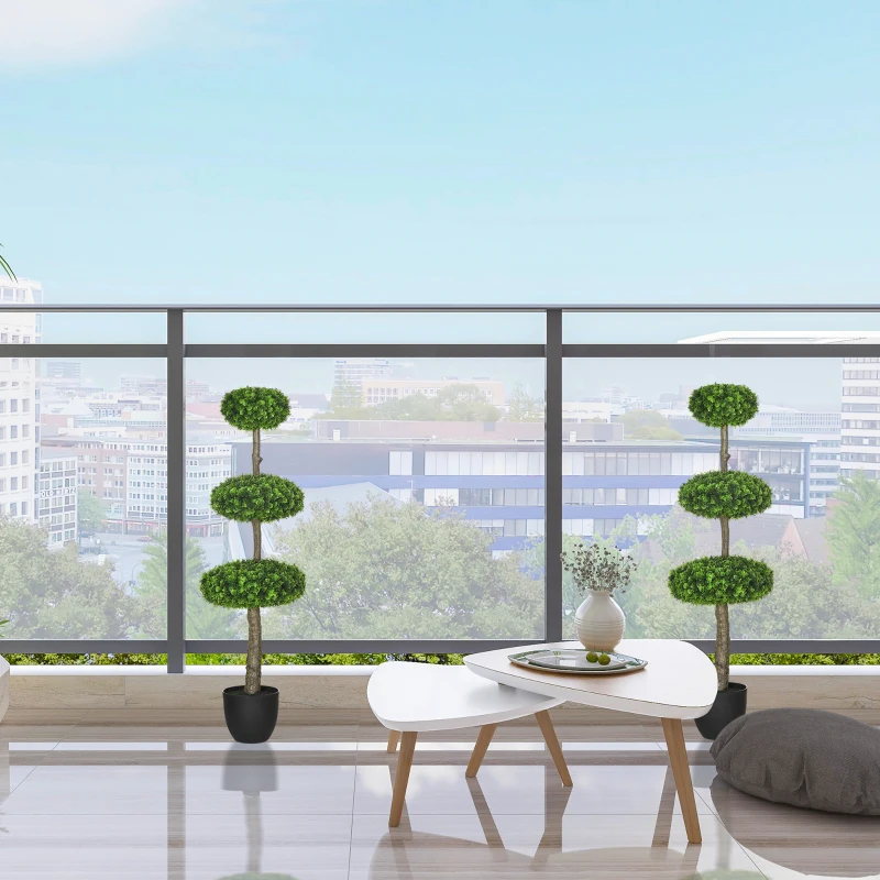 HOMCOM Set of 2 Artificial Boxwood Topiary Trees in Pots, 43.25" Artificial Plants Faux Trees for Home Office, Living Room Decor, Indoor & Outdoor