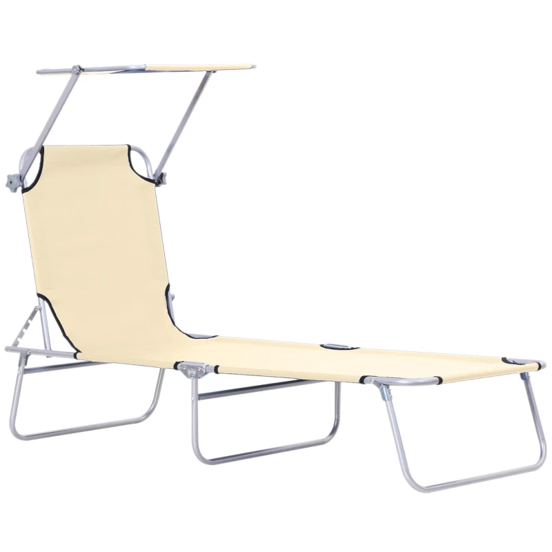 Outsunny Outdoor Lounge Chair with Sun Shade for Beach, Camping, Hiking, Backyard, Beige
