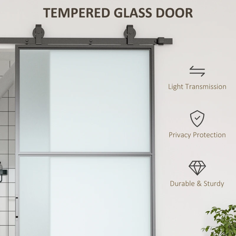 HOMCOM 36" x 84" Sliding Door with Hardware Kit, Handle, & Track, Frosted Tempered Glass Door, Easy Installation